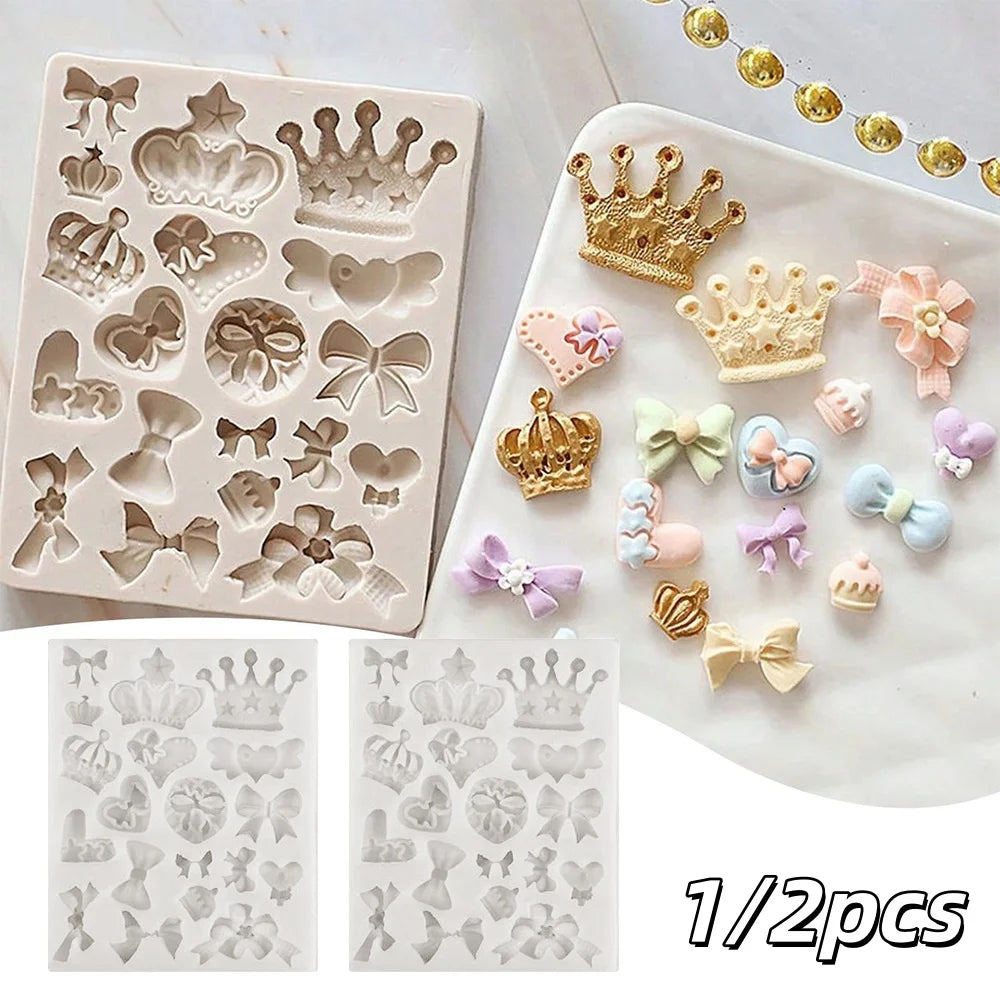 Crown and Bowknot Silicone Cake Mold Fondant Chocolate Decorating Tool - 1