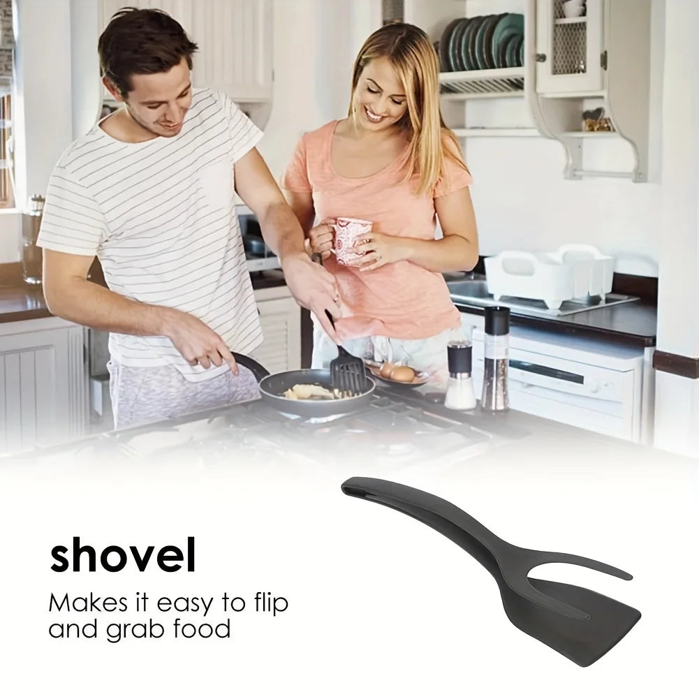 2 in 1 Silicone Spatula Tongs Non Stick Egg Flipper and Kitchen Tool