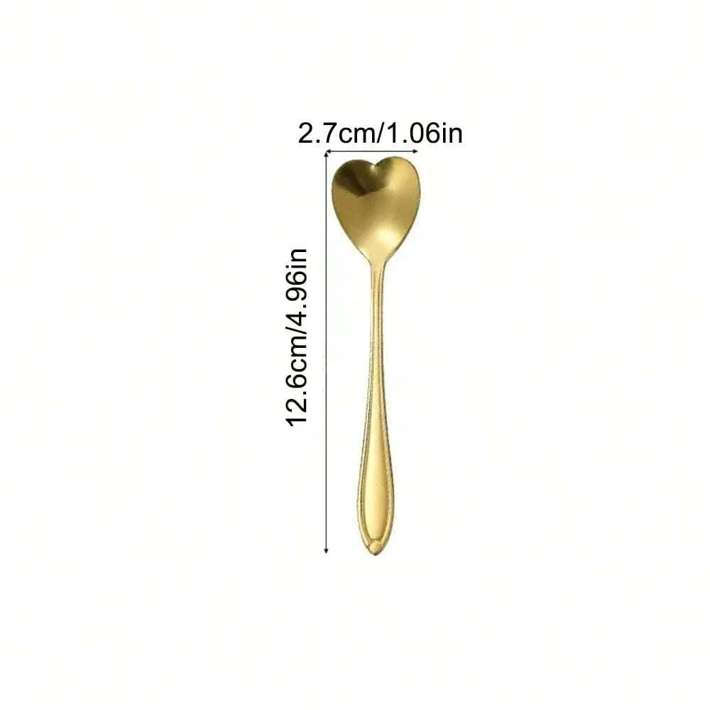 Heart Shape Coffee Spoons Set Stainless Steel Dessert Tea Scoop Gold - 7