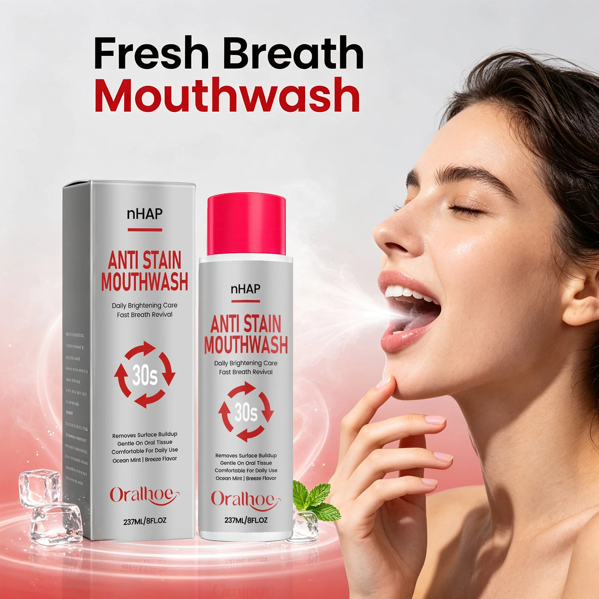 Anti Stain Alcohol Free Mouthwash Teeth Whitening Fresh Breath Care