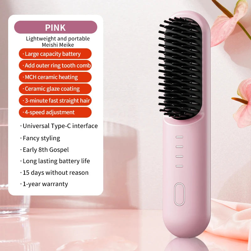Cordless Ion Care Straight Hair Brush 4-Speed Heated Comb - 27