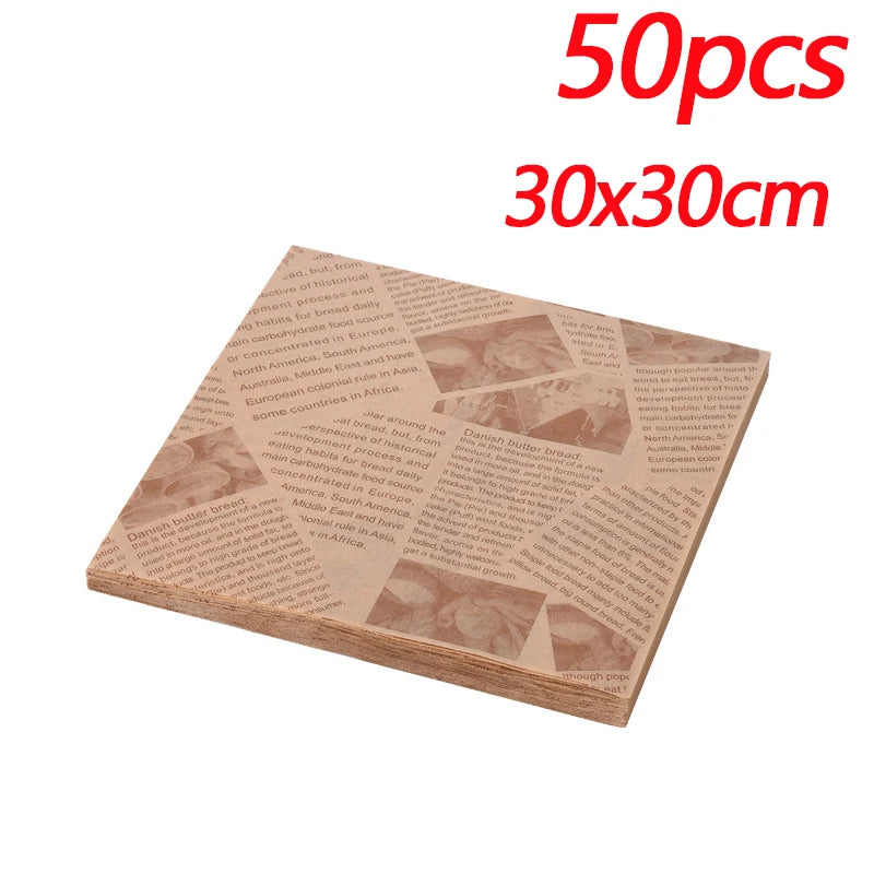 50pcs Greaseproof Food Wrapping Paper for Burgers Sandwiches and Fries