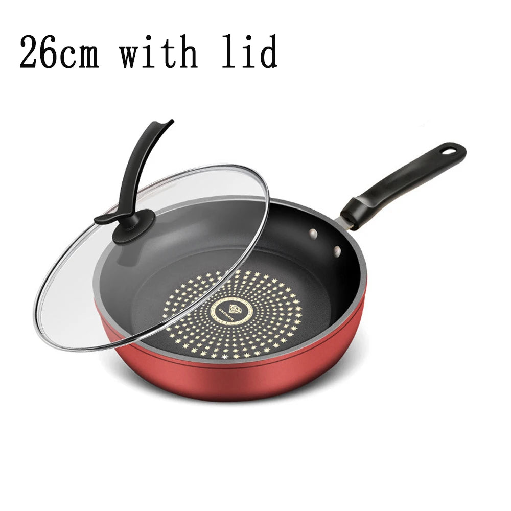 26cm Non-Stick Frying Pan Cast Iron Omelette Skillet with Glass Lid - 18
