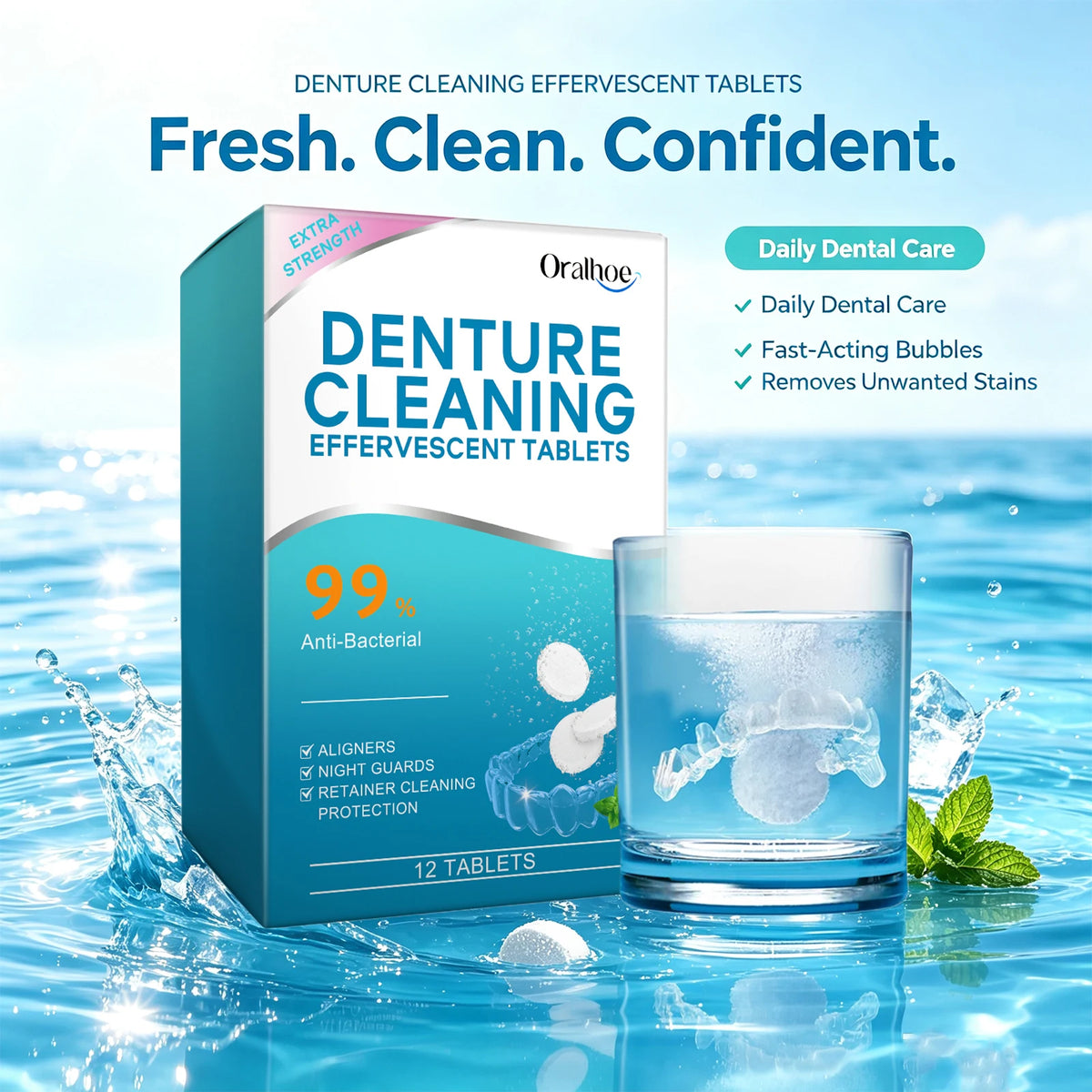 Denture Cleaning Effervescent Tablets Plaque Remover Care Cleaner