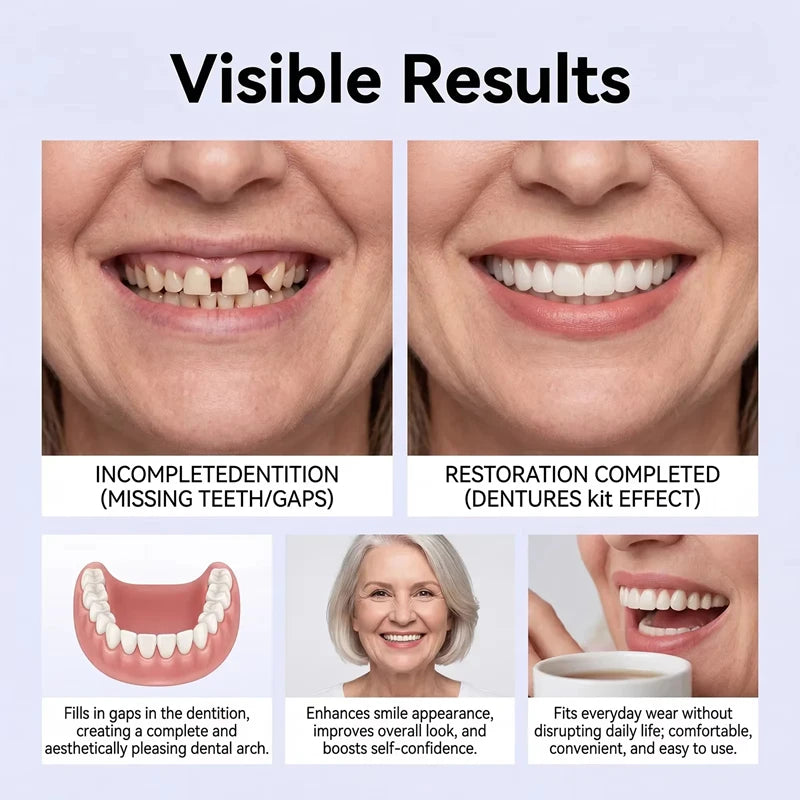 Silicone Dentures Instant Smile Fake Teeth Upper Lower Set