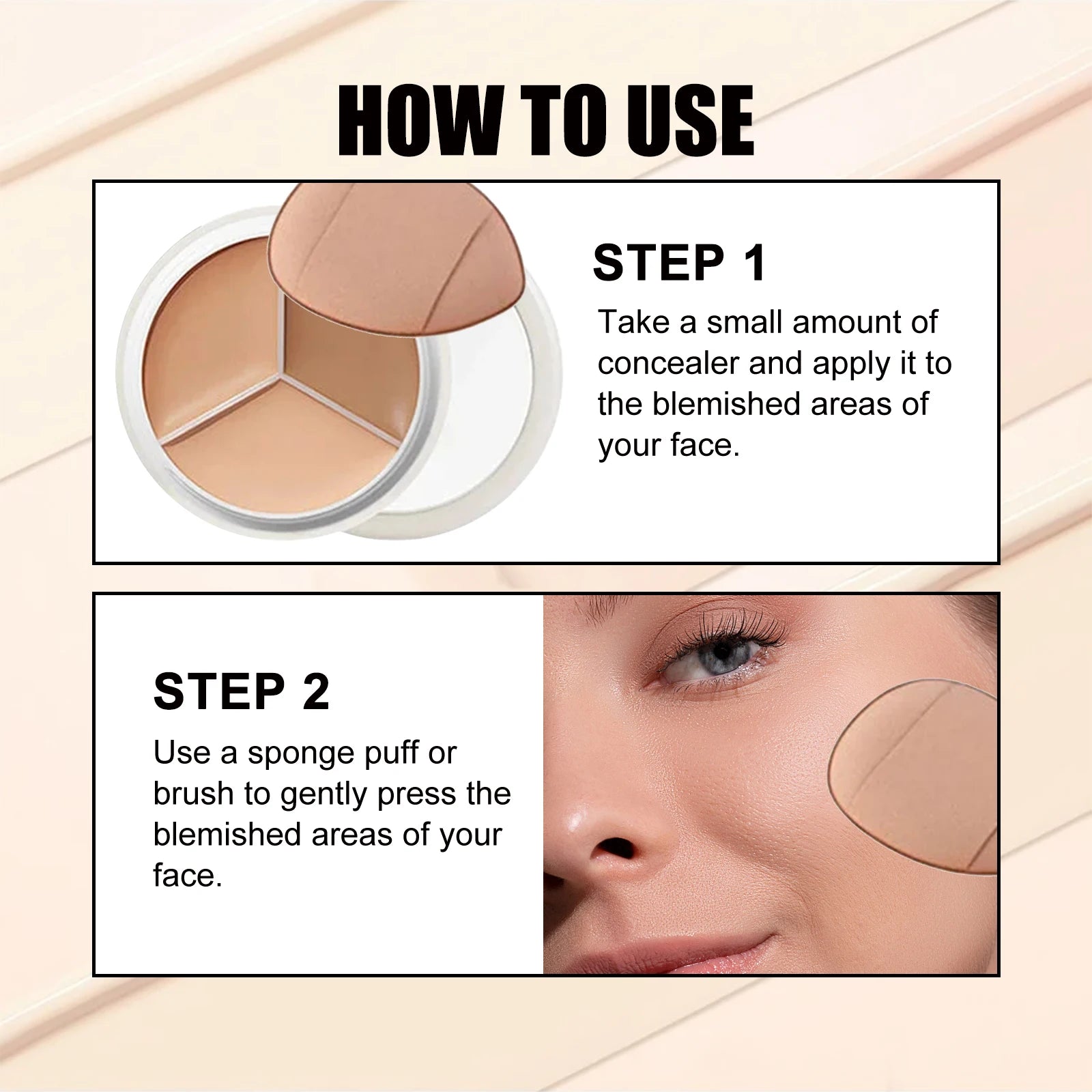 3-Color Cream Concealer Palette Dark Circle Correcting Makeup - 12