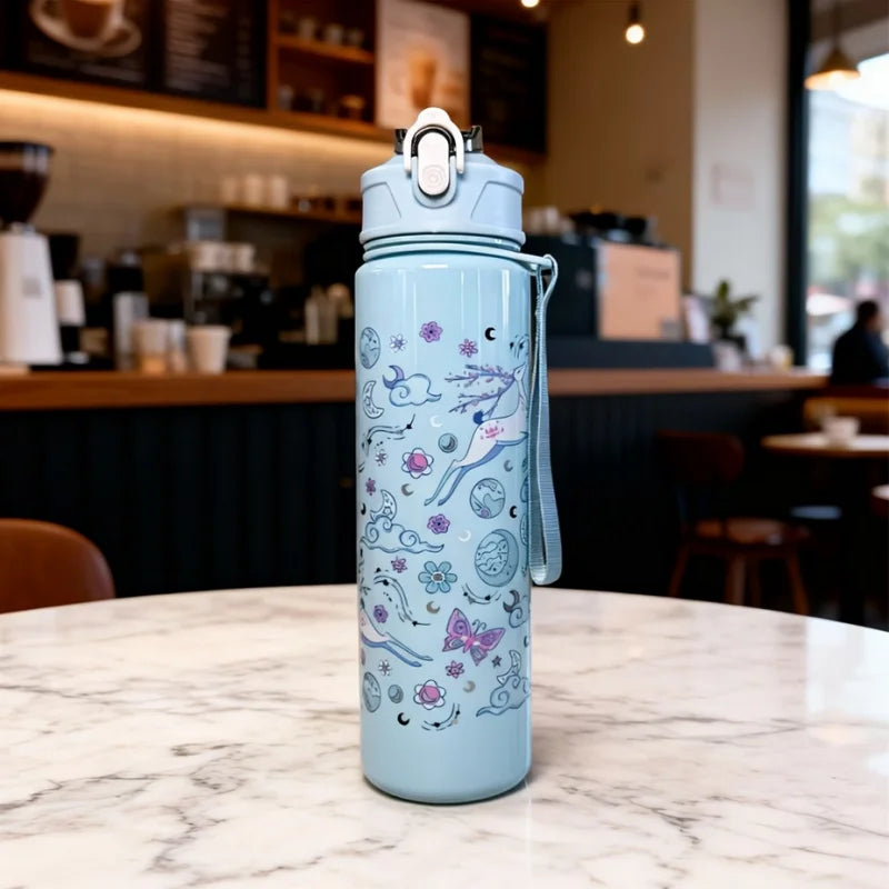 750ml Cartoon Water Bottle Portable Leak Proof Sport Tumbler with Straw