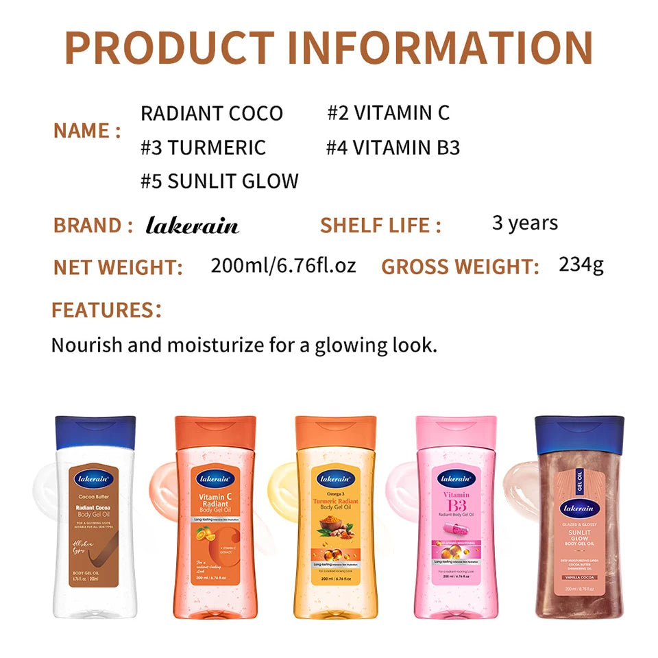 Lakerain Radiant Body Gel Oil Moisturizing Shimmer Hydrating Skincare - 14