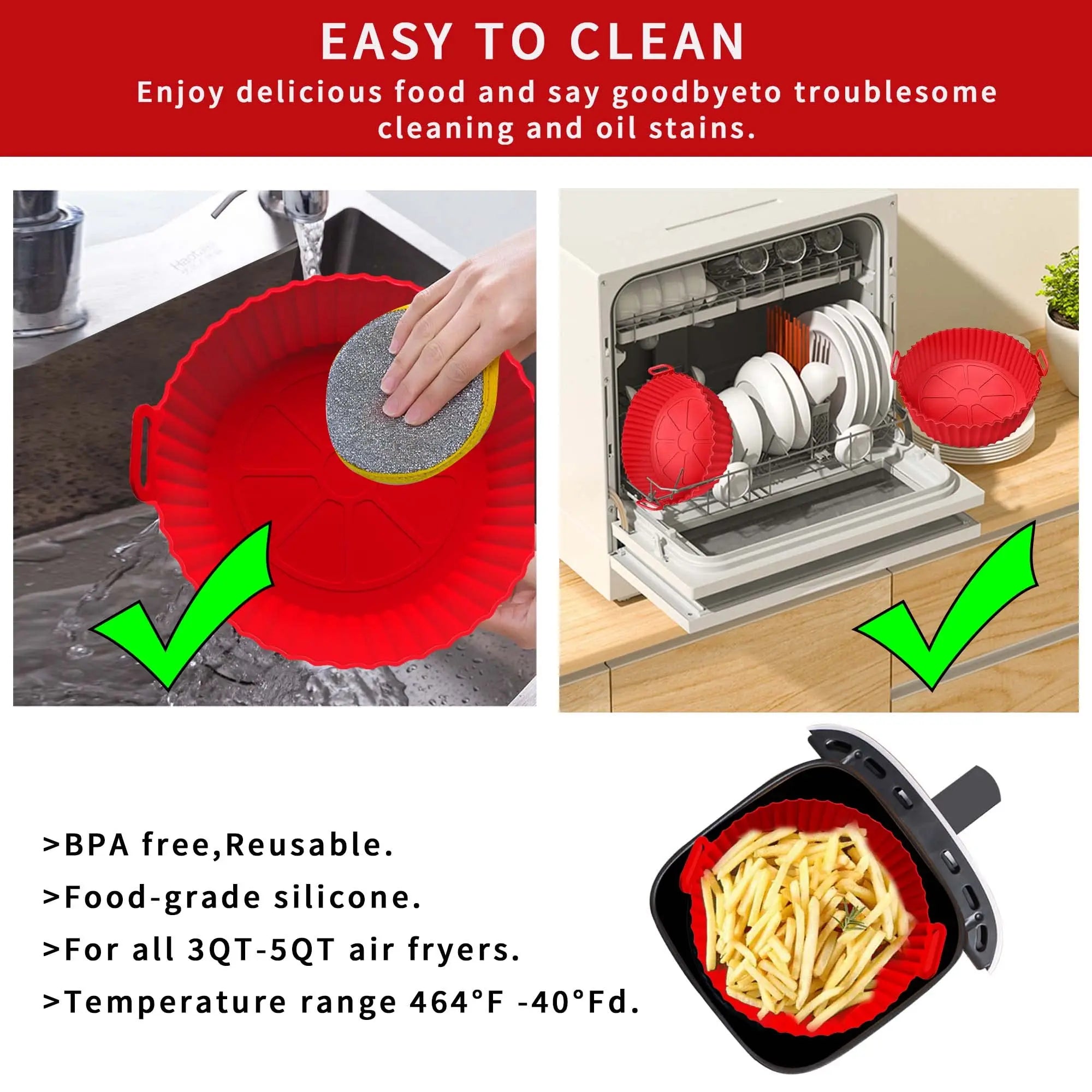 Reusable Silicone Air Fryer Liner Non-Stick Baking Tray Basket Pot - 9
