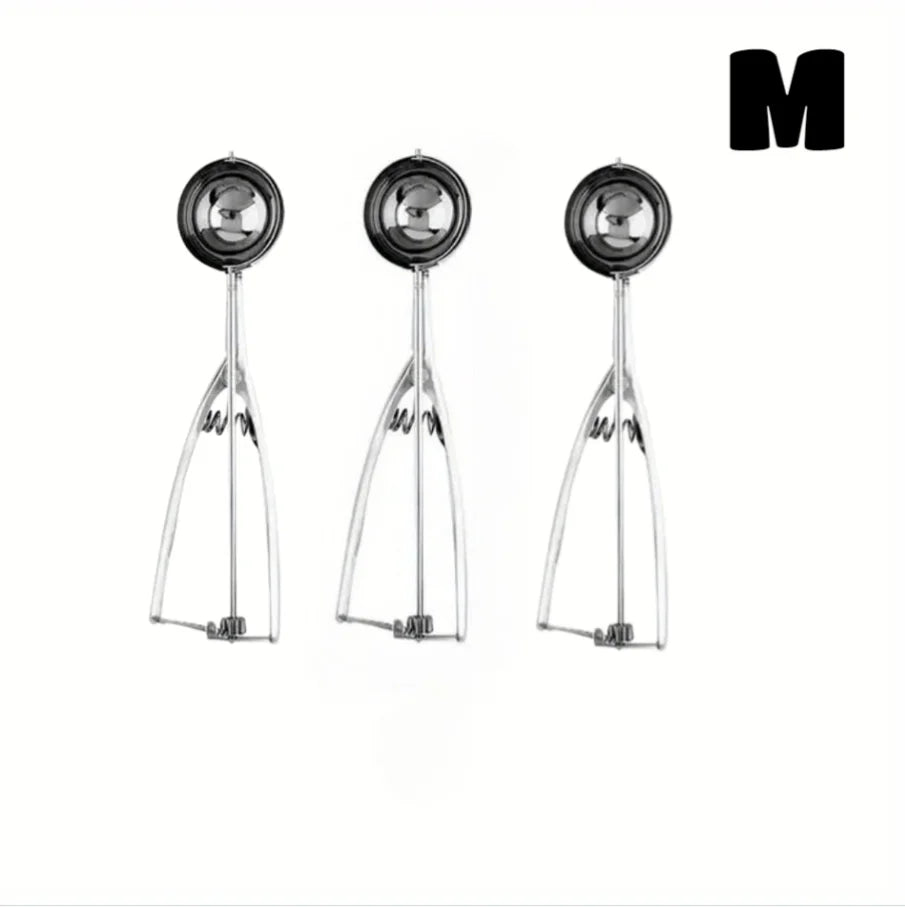 3pc Stainless Steel Ice Cream Scoop Set Trigger Cookie Dough Baller