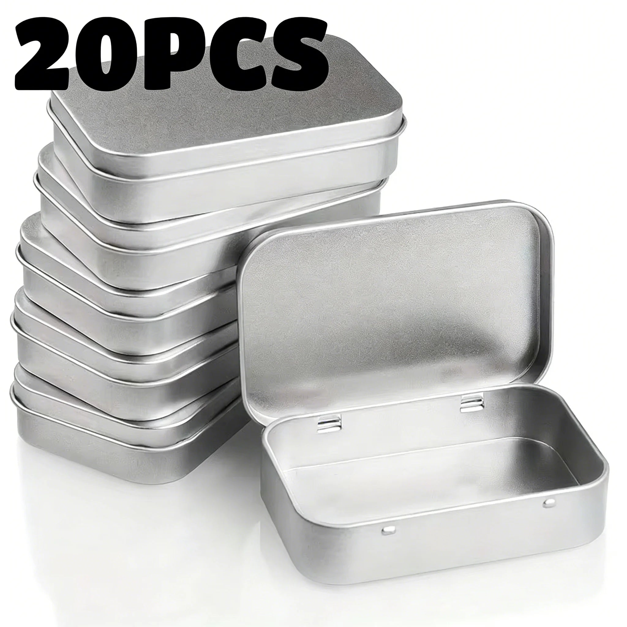 10pc Metal Tin Storage Box Rectangular Hinged Container for Small Items - 16