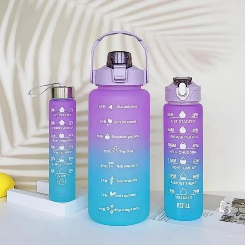 3-Piece Motivational Gradient Water Bottle Set with Straw and Time Marker