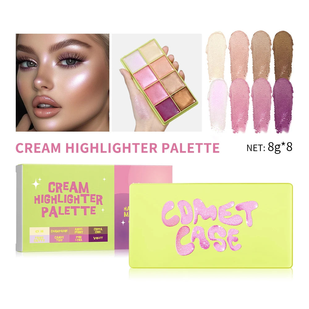 Cream Highlighter Palette Glossy Face Bronzer Makeup Set
