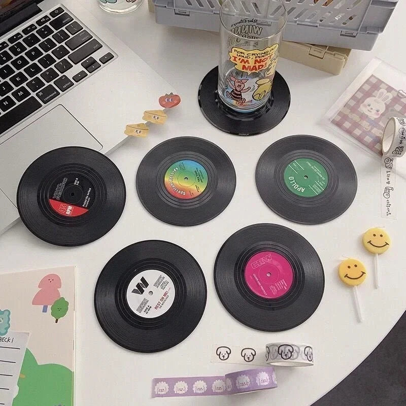 Retro Vinyl Record Coasters Set for Drinks Table Decor 6 or 12 Pack - 4
