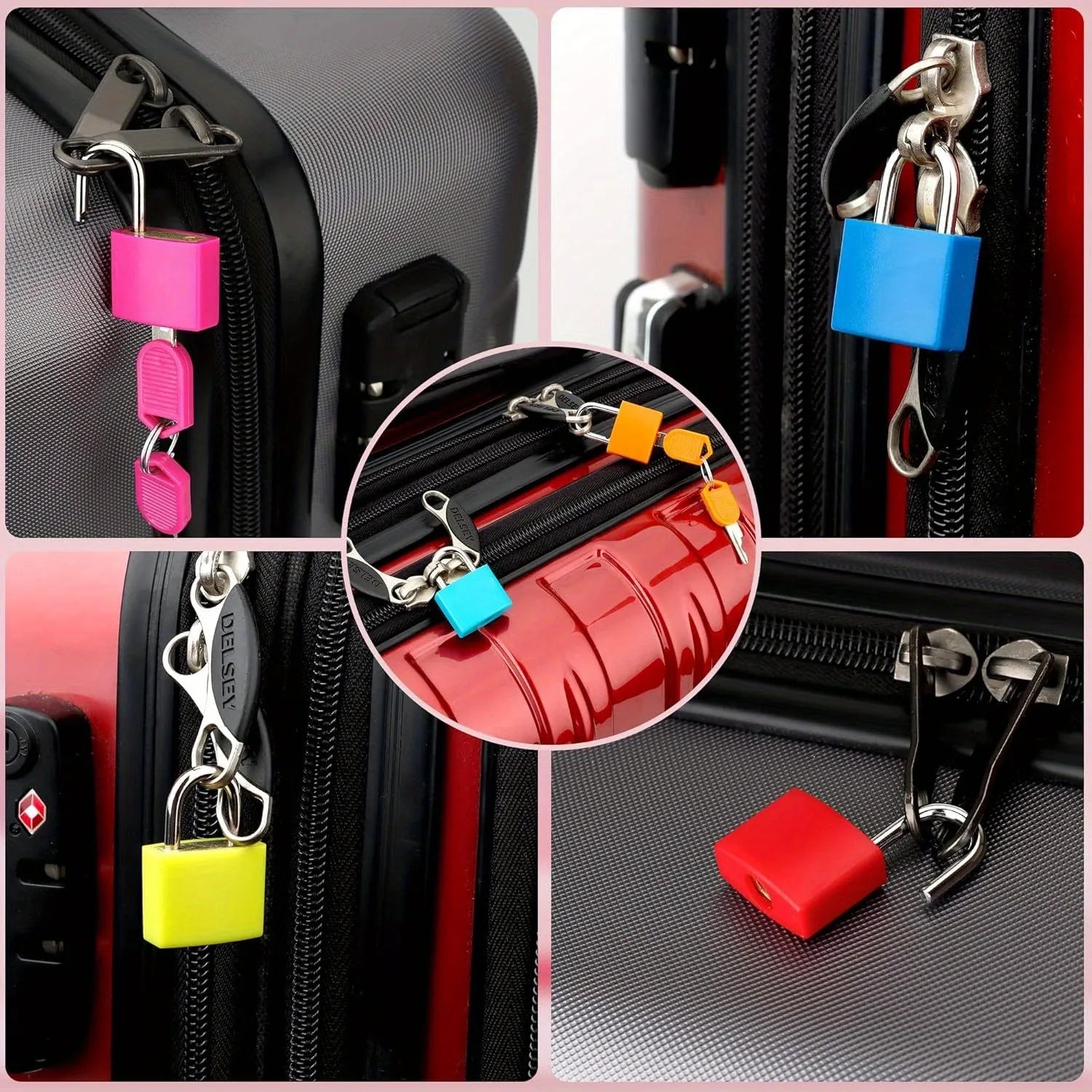 6pc Small Padlock Set with Keys Portable Travel Suitcase Diary Lock - 4