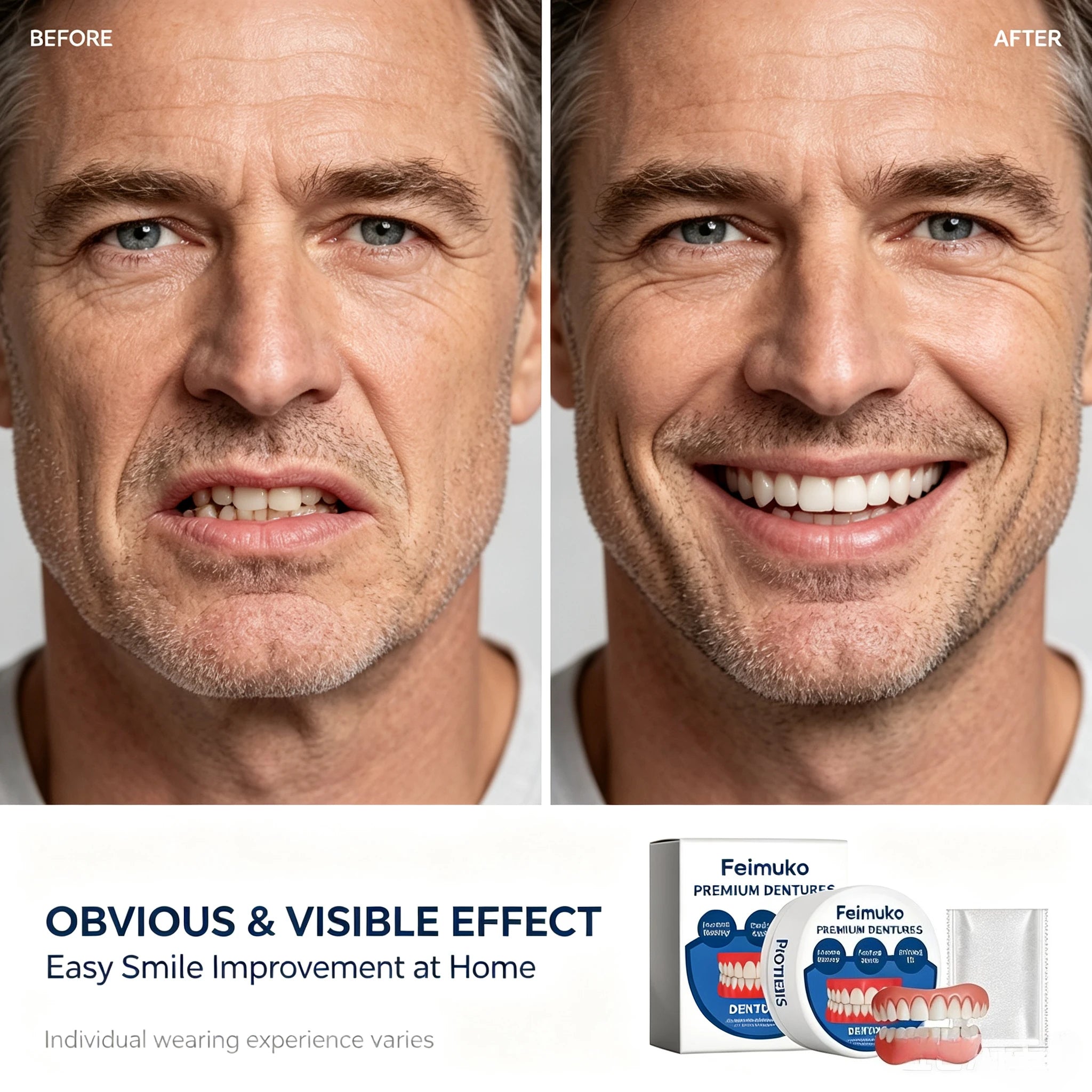 Soft Silicone Snap On Dentures Full Set Instant Comfort Smile Teeth - 2