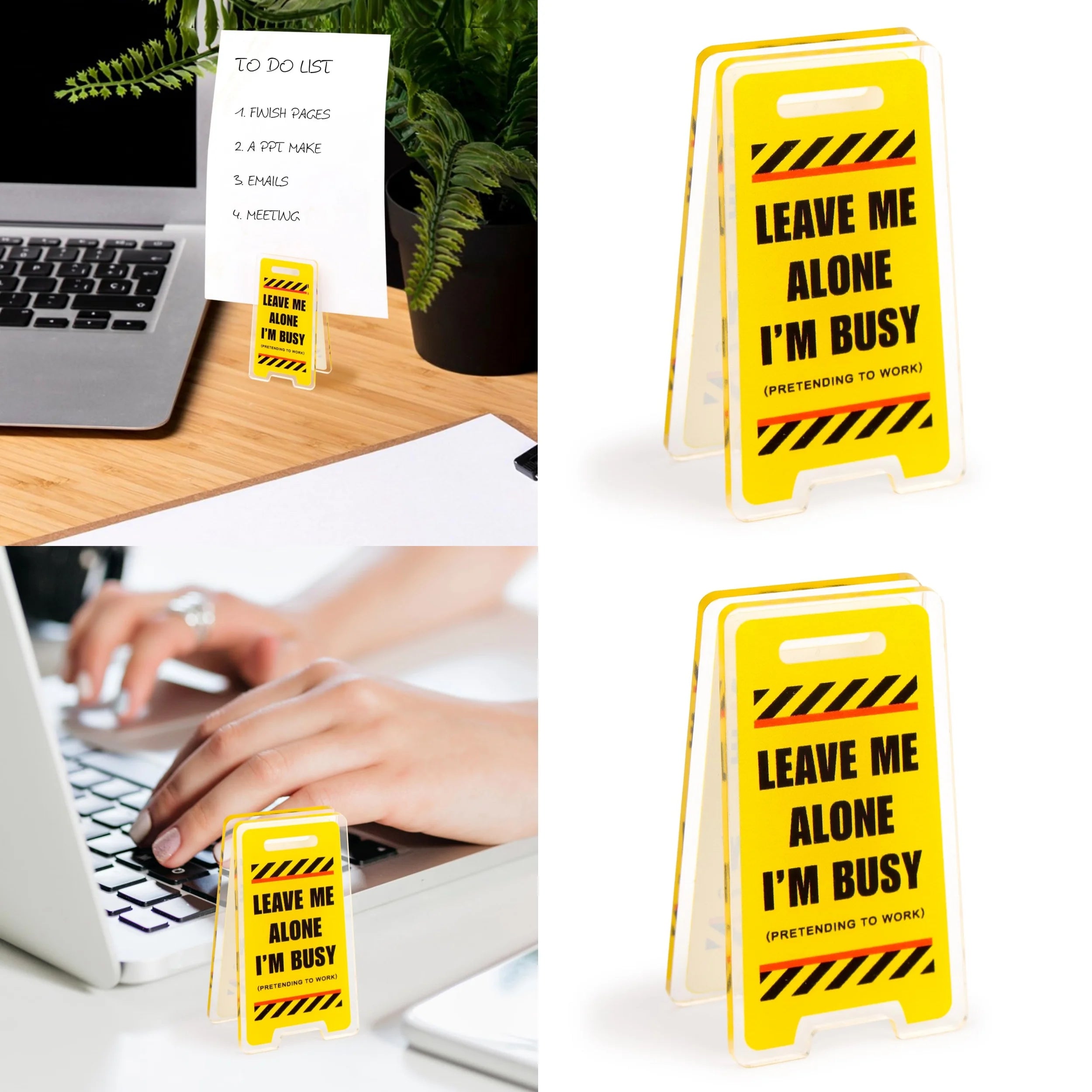 Leave Me Alone Busy Acrylic Desk Sign Funny Office Gift Desktop Decor - 1
