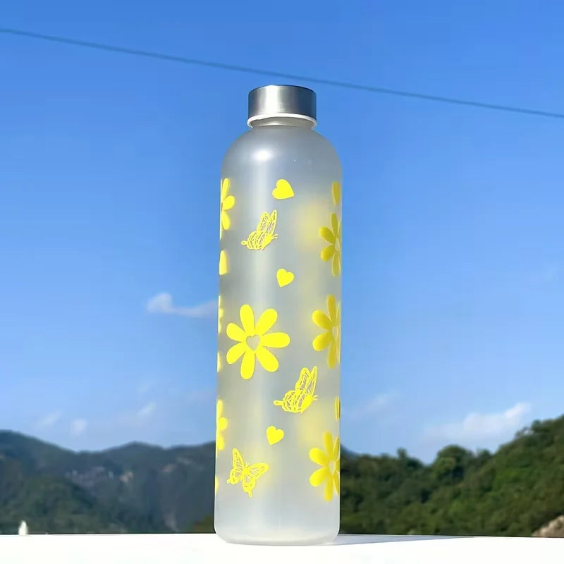 1000ml Frosted Floral Water Bottle BPA Free Large Sports Drink Cup