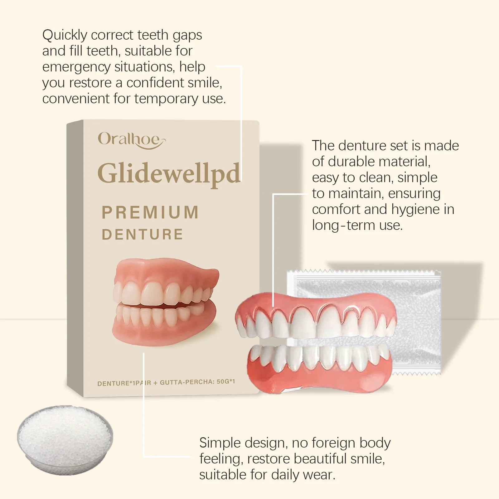 Silicone False Teeth Dentures Flexible Cosmetic Denture Reliner Kit - 12