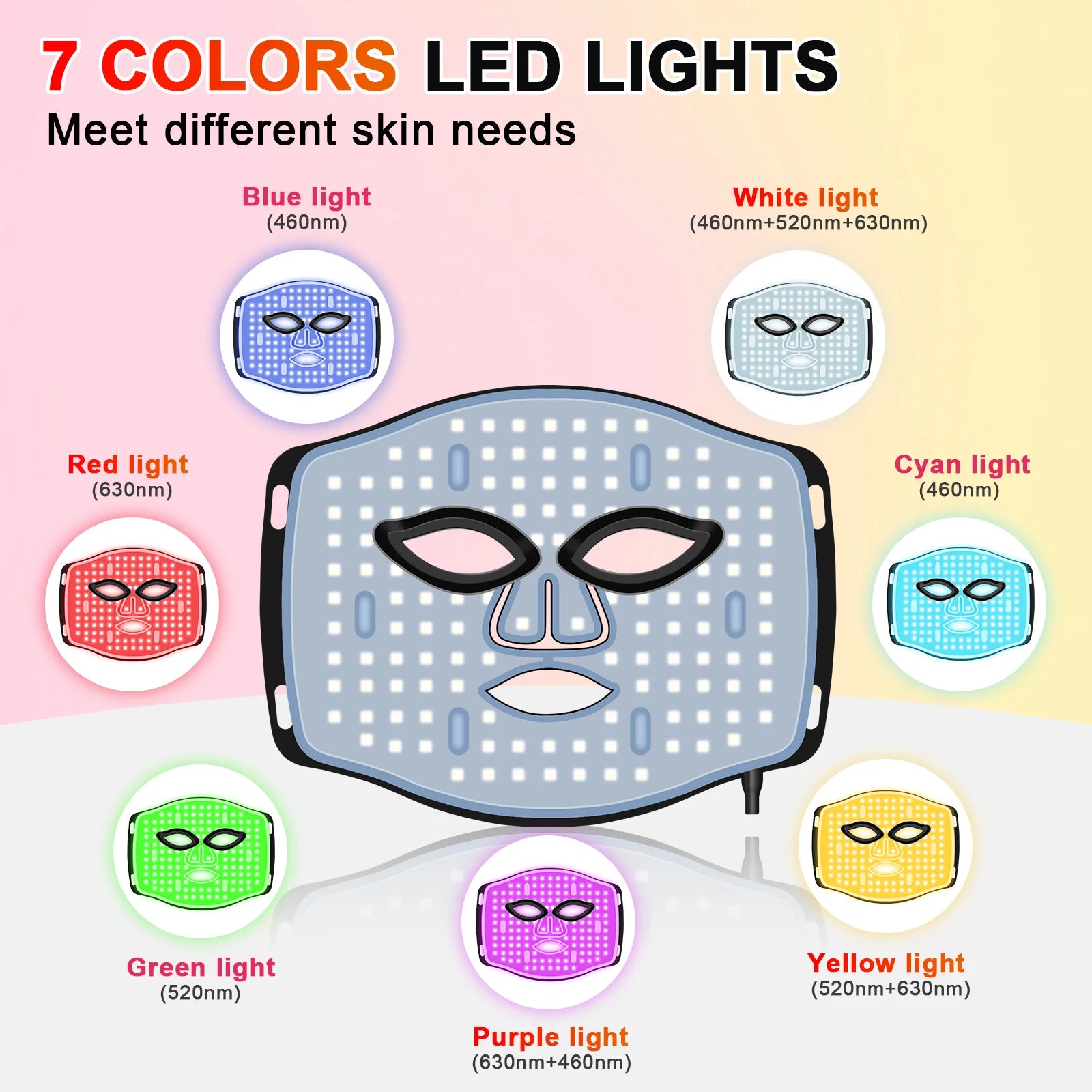 7 Colors Silicone LED Facial Mask Cordless Anti Aging Beauty Device - 9