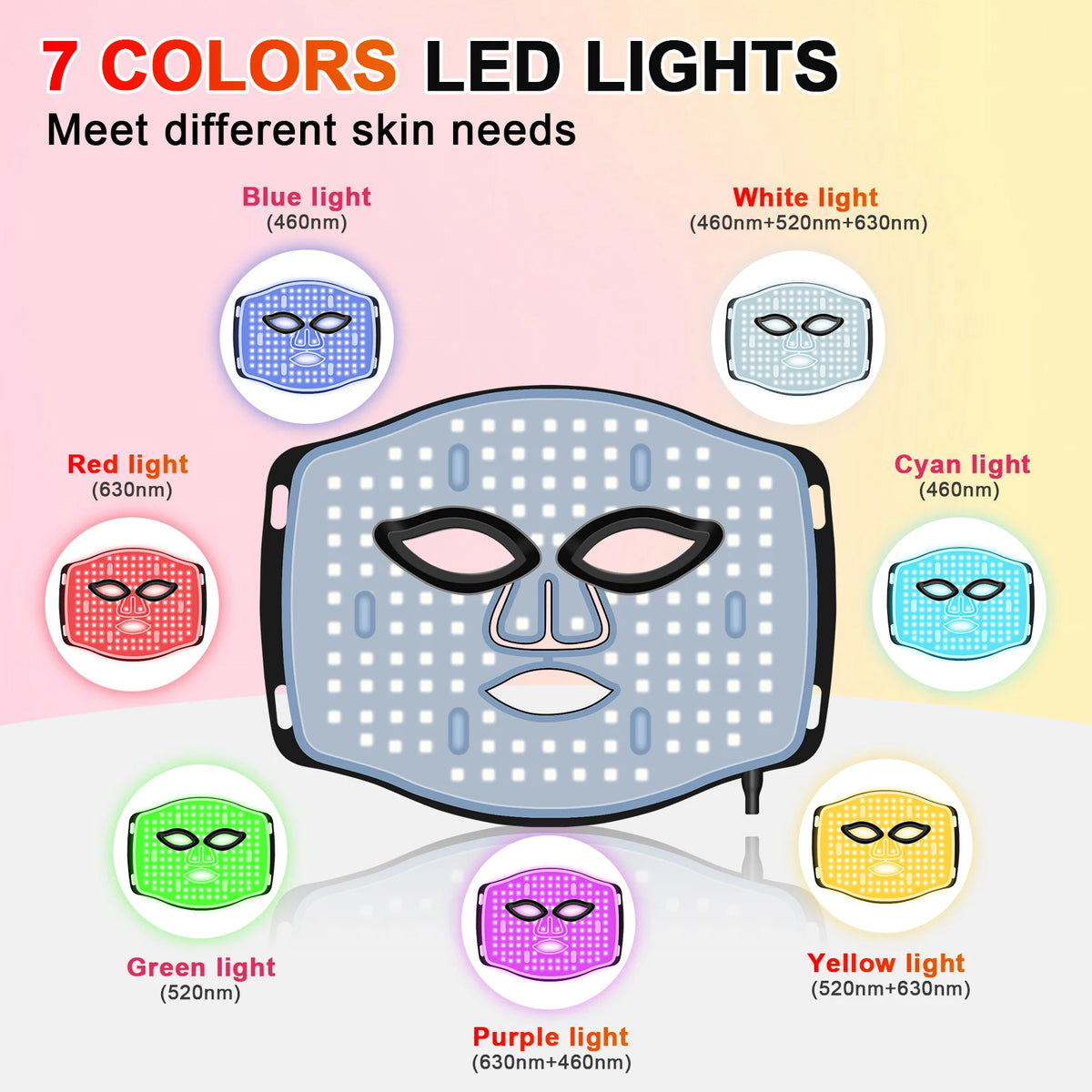 7 Colors Silicone LED Facial Mask Cordless Anti Aging Beauty Device
