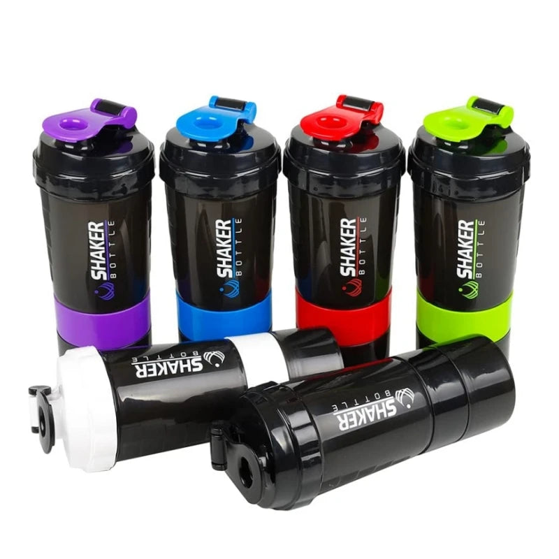 3-Layer Protein Shaker Bottle Leak Proof Fitness Mixer Cup 600ml