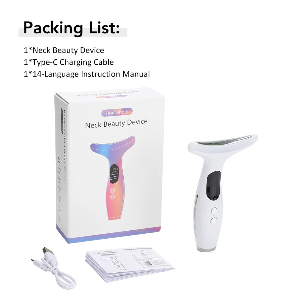7 Colors LED Neck Beauty Device Microcurrent Face Massager Skin Tool - 12