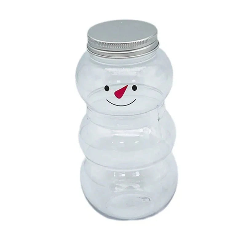 500ml Snowman Christmas Milk Juice Bottles Reusable Plastic Drink Cups