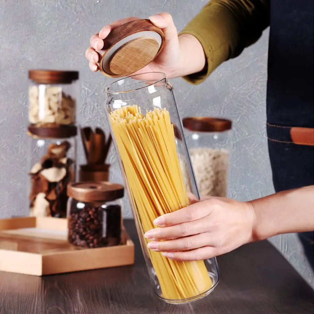 Airtight Glass Storage Jar with Wood Lid Kitchen Food Canister - 2