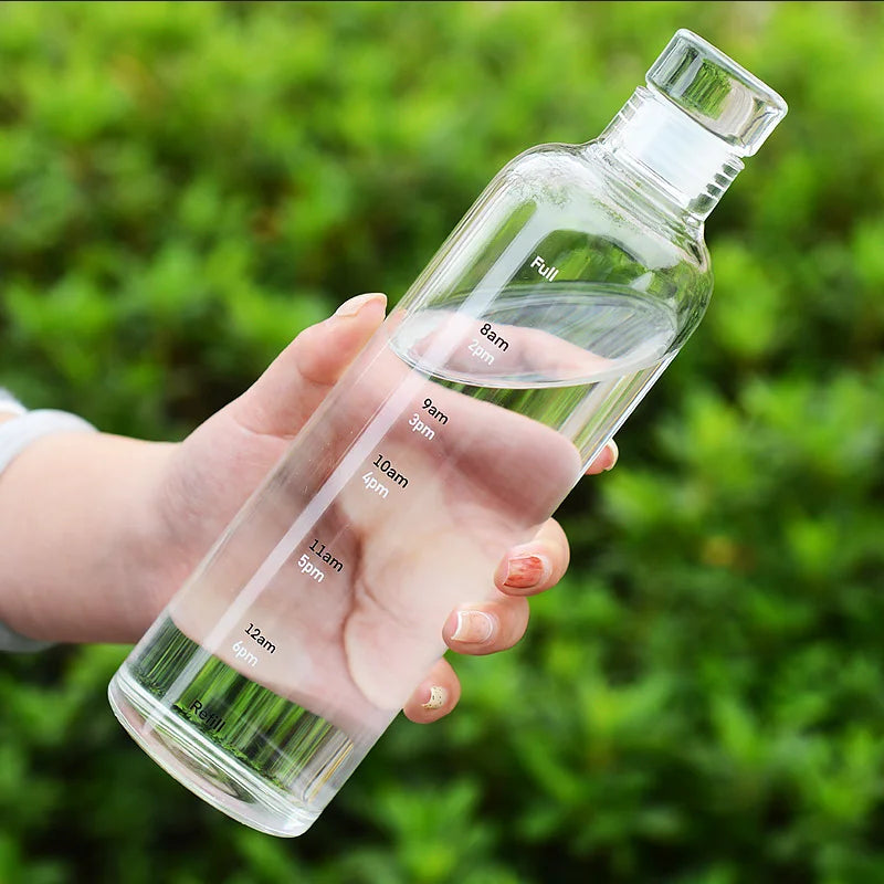 Clear Sports Water Bottle with Time Marker Leak Proof Gym Drinking Cup - 17