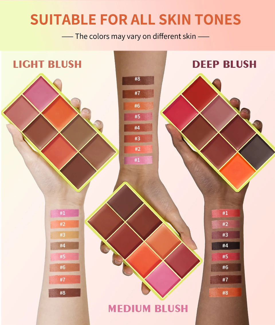 8-Color Blusher Cream Palette Face Blush and Contour Makeup - 12