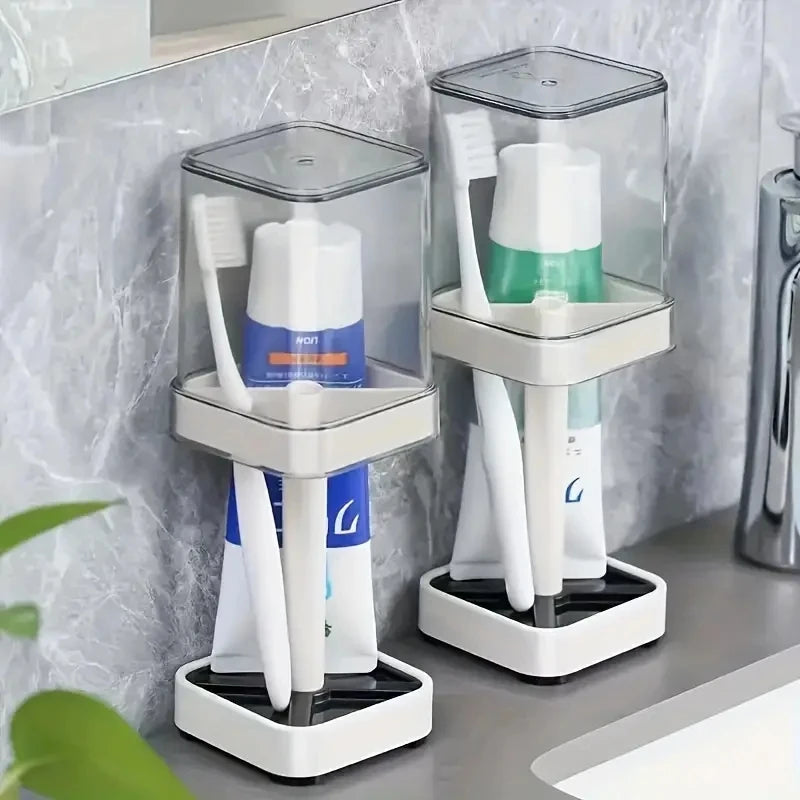 Dustproof Toothbrush Holder and Mouthwash Cup Bathroom Organizer Set - 1