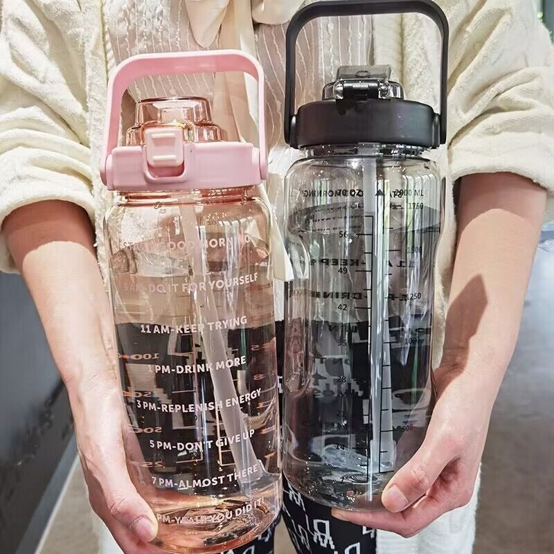 2L Motivational Water Bottle Large Sports Fitness Jug with Straw - 11