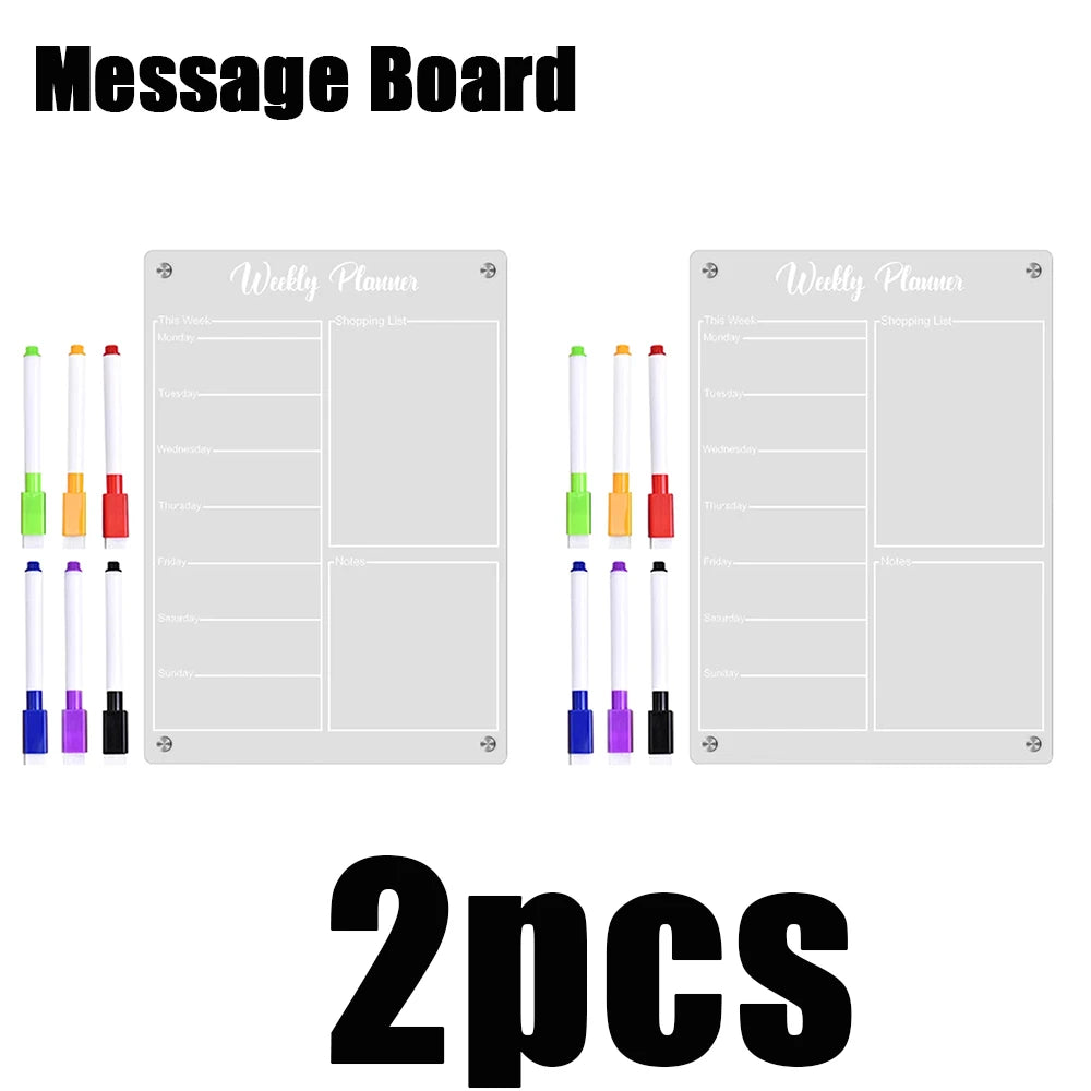 Magnetic Acrylic Fridge Calendar Dry Erase Weekly Planner Board Set
