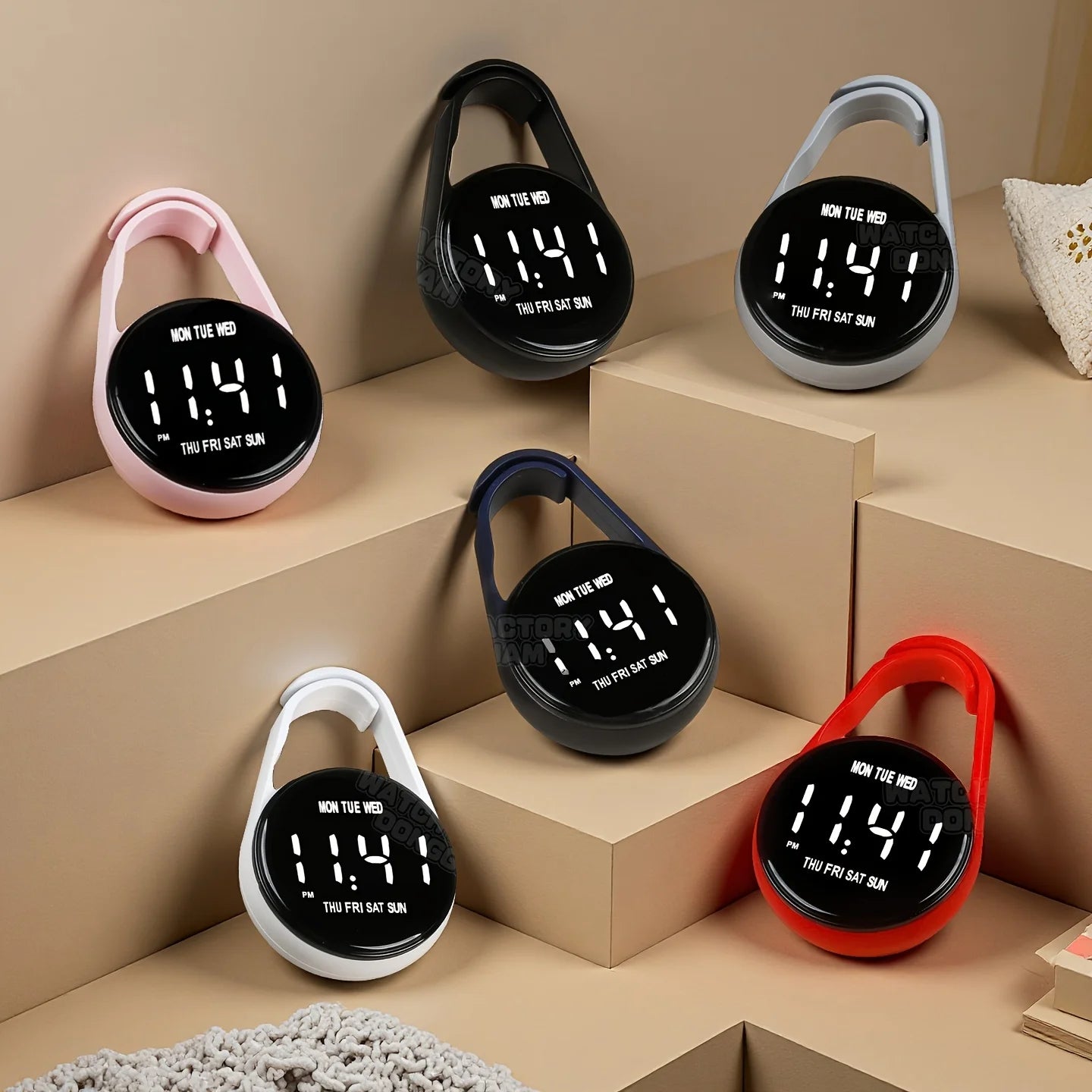2PC LED Digital Hanging Pocket Watch Waterproof Luminous Carabiner Clock - 7