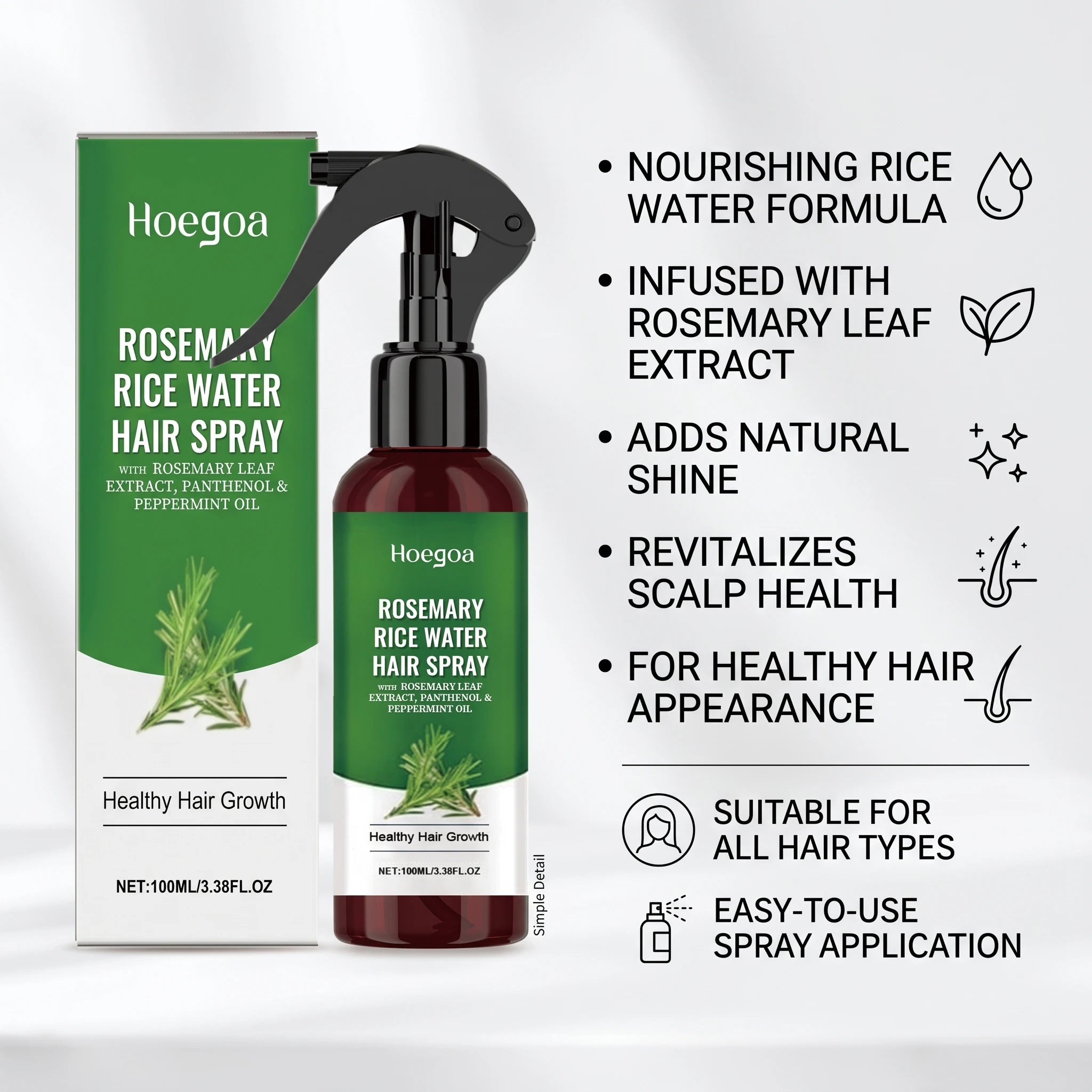 Rosemary Rice Water Hair Growth Spray for Damaged Frizzy Hair - 3
