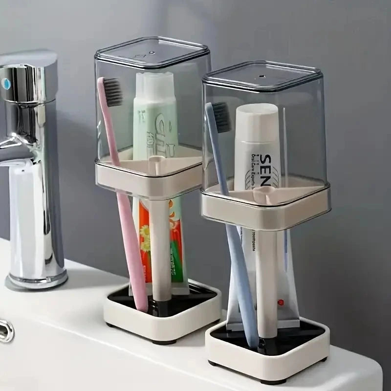 Dustproof Toothbrush Holder and Mouthwash Cup Bathroom Organizer Set - 3