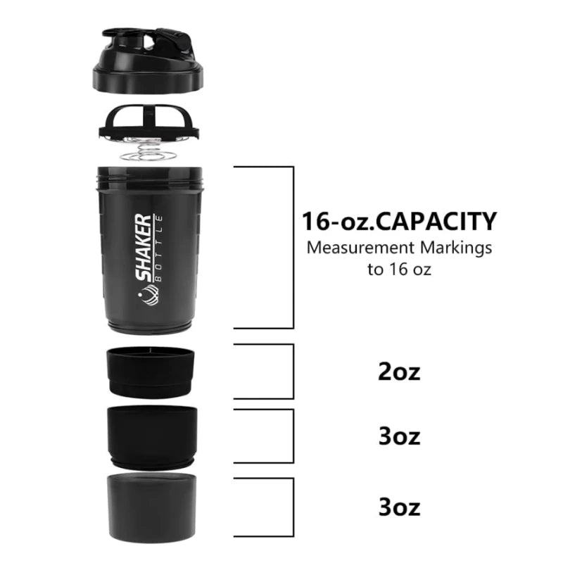 3-Layer Protein Shaker Bottle Leak Proof Fitness Mixer Cup 600ml - 4
