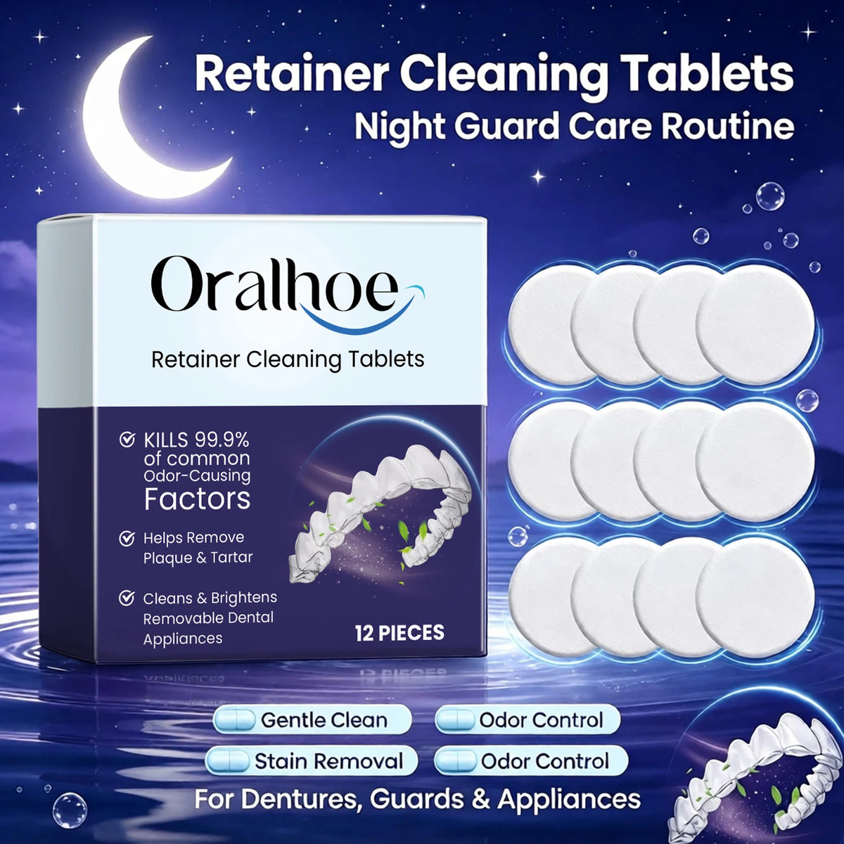 Oralhoe Denture Cleaning Effervescent Tablets Plaque Stain Remover