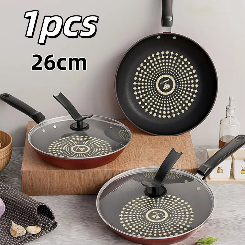 26cm Non-Stick Frying Pan Cast Iron Omelette Skillet with Glass Lid