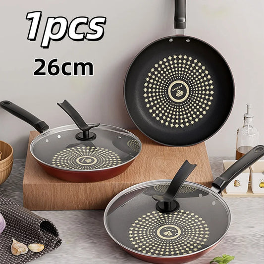 26cm Non-Stick Frying Pan Cast Iron Omelette Skillet with Glass Lid