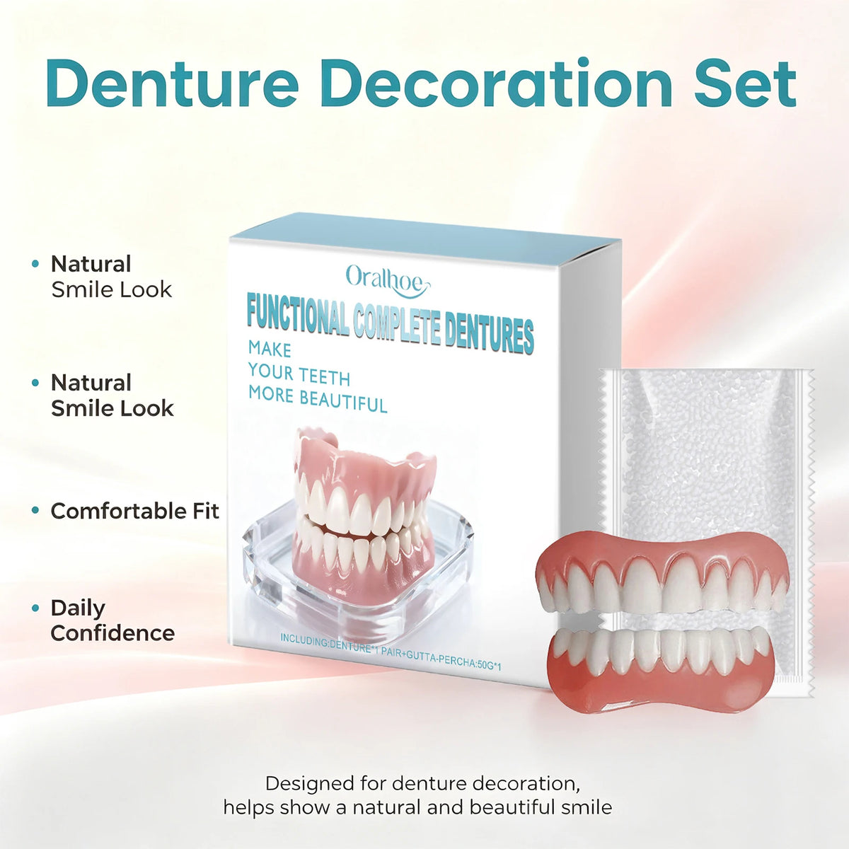 Oralhoe Cosmetic Denture Set Upper and Lower False Teeth