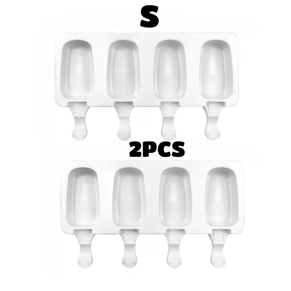Silicone Ice Cream Mold 4-Hole DIY Popsicle Maker Tray with Sticks