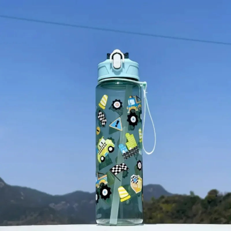 750ml Kids Cartoon Water Bottle with Straw Leak Proof Portable Cup