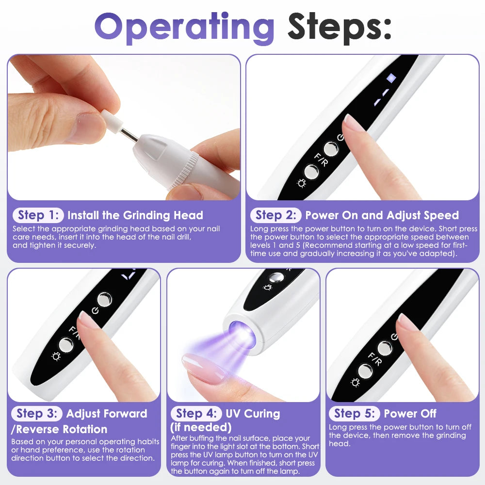 Cordless 2-in-1 Electric Nail Drill and UV Lamp Manicure File Set