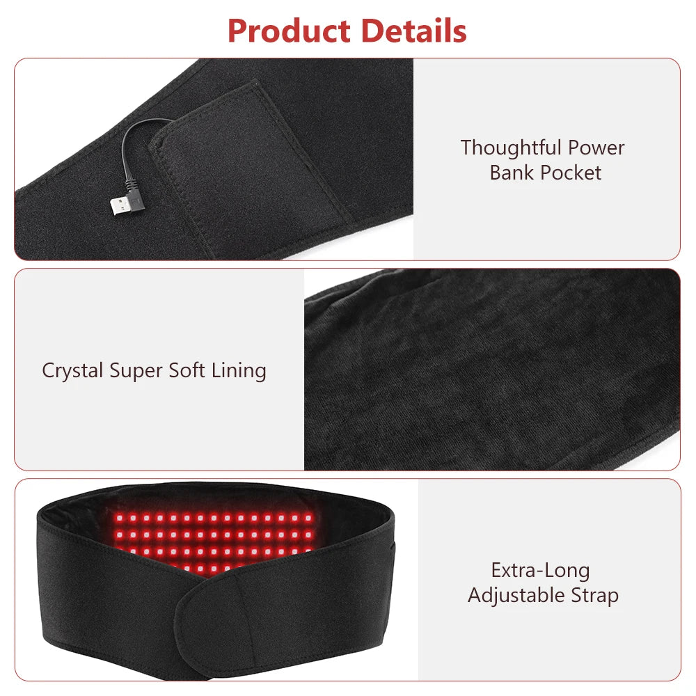 USB Red Light Waist Belt Heating Pad for Cramps and Back Pain - 14