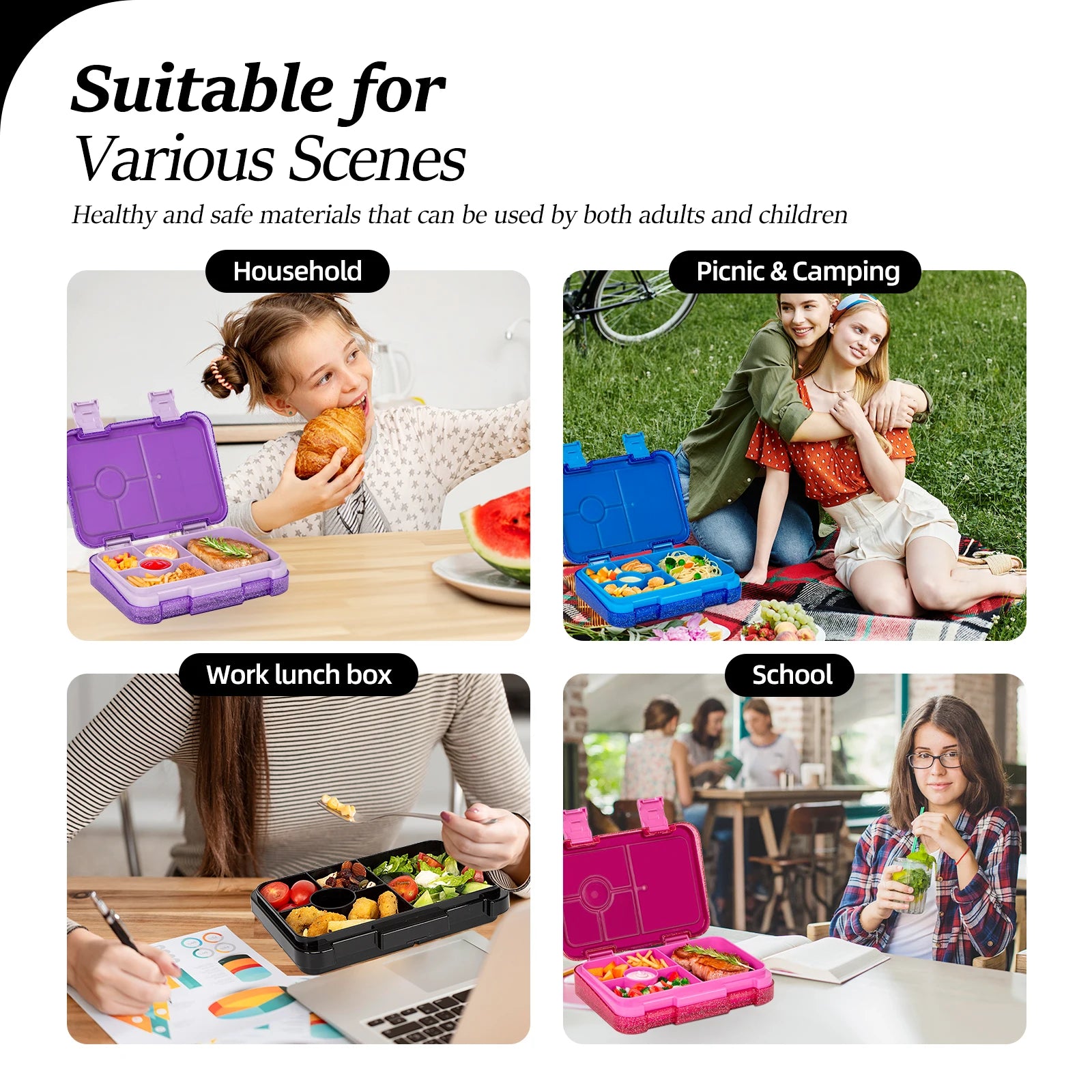 Kids Glitter Bento Lunch Box 5 Compartment Leakproof Food Container - 14