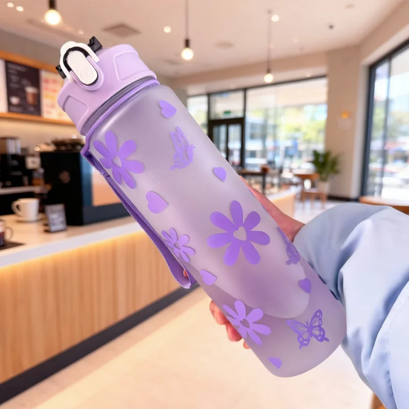 750ml Matte Water Bottle with Straw Cute Bowknot Leakproof Sport Cup - 9