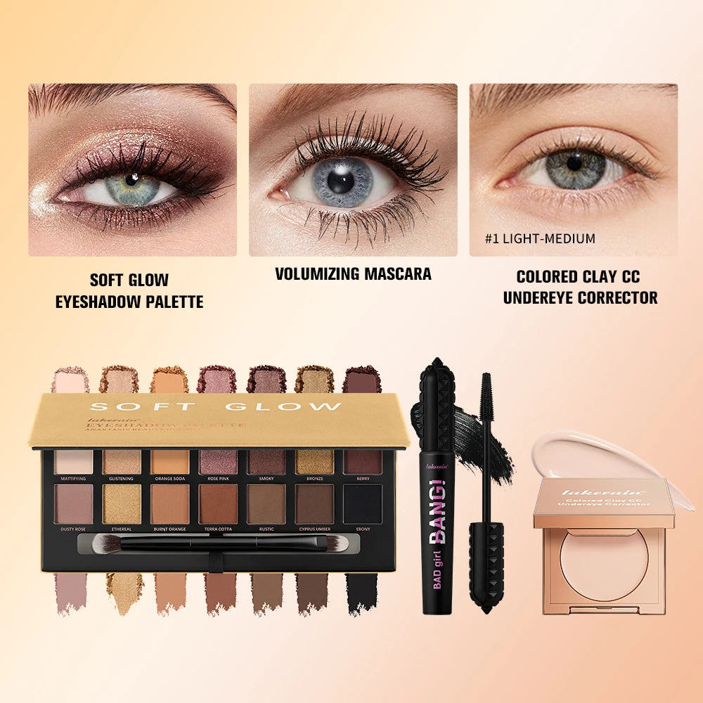 3-Piece Full Coverage Makeup Set Eyeshadow Palette And Mascara Kit