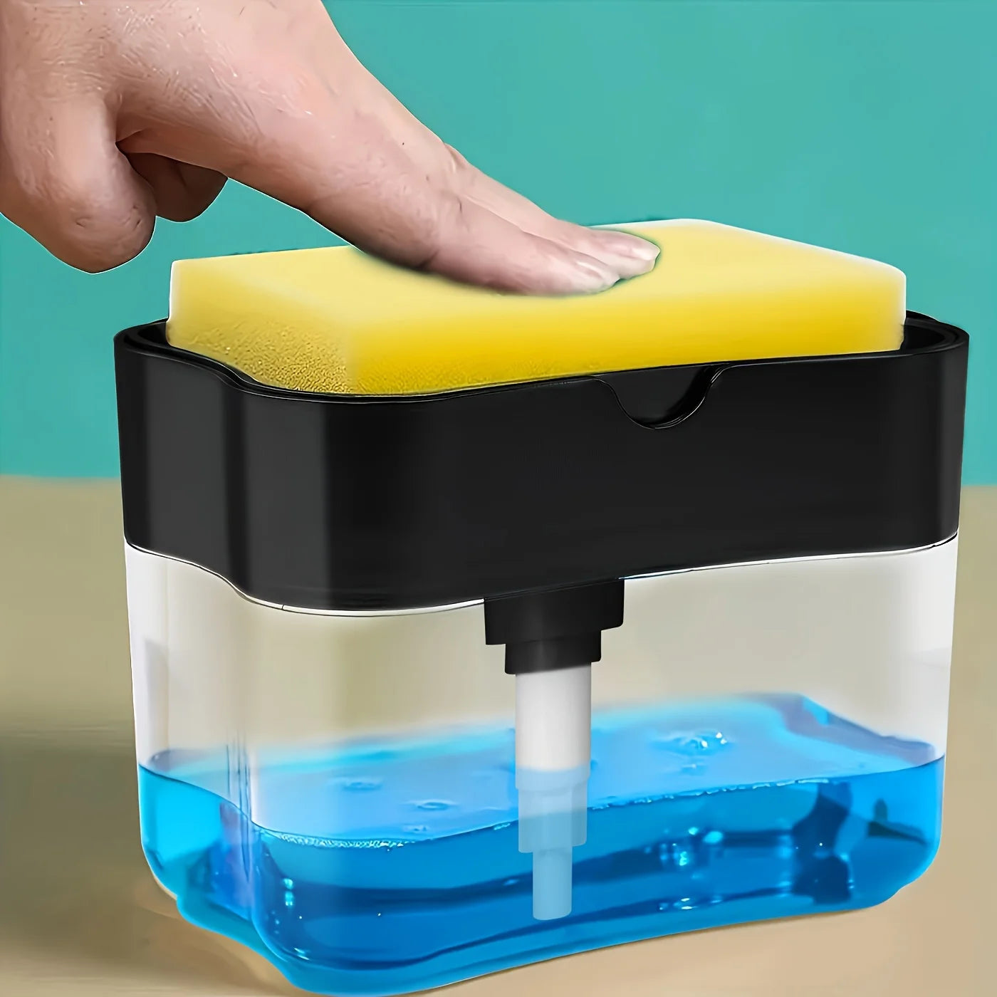 Soap Dispenser with Sponge Holder Manual Press Kitchen Dishwashing Pump